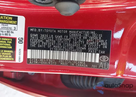 2016 Toyota Corolla Le Plus z USA, uszkodzony, nr VIN 2T1BURHE9GC546250